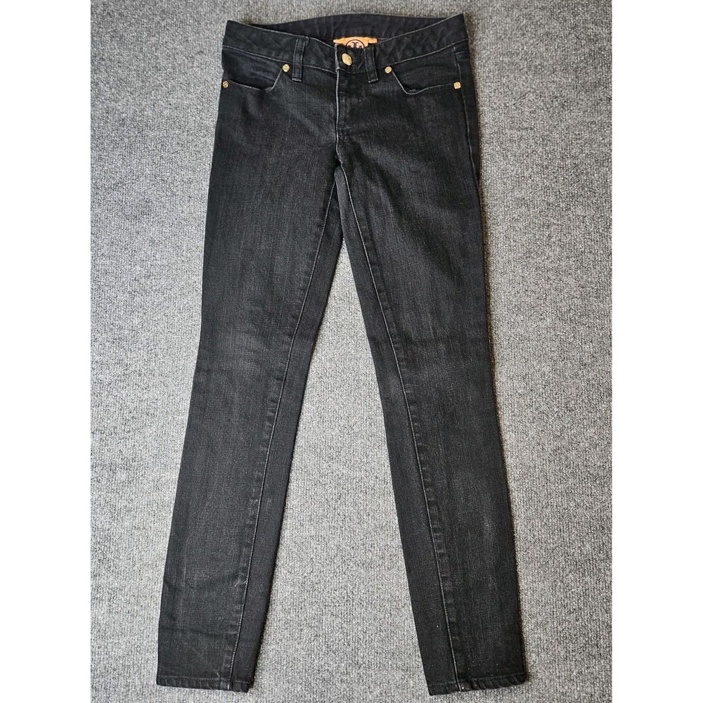 Tory Burch Super Skinny Jeans Size 24 Black Zip Ankle Back Seam Pantleg Low Rise
